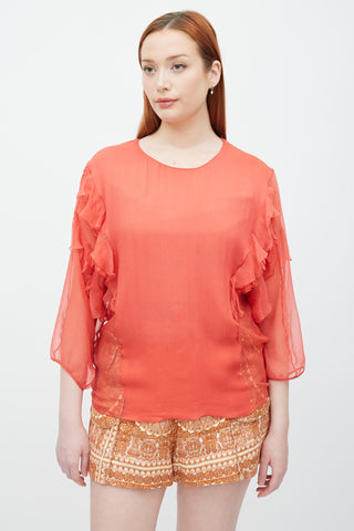 Chloé Pink Sheer Ruffle Top