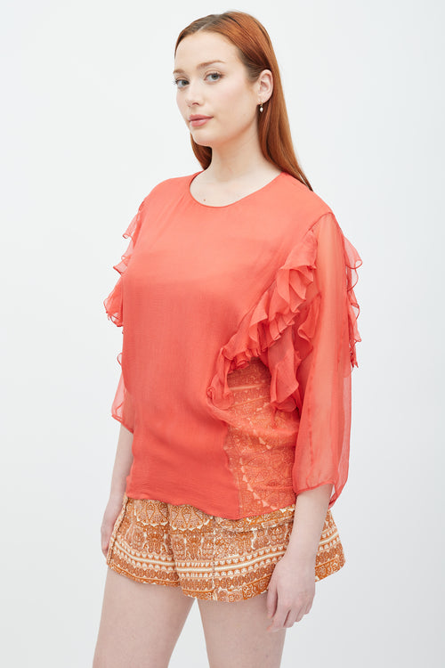 Chloé Pink Sheer Ruffle Top