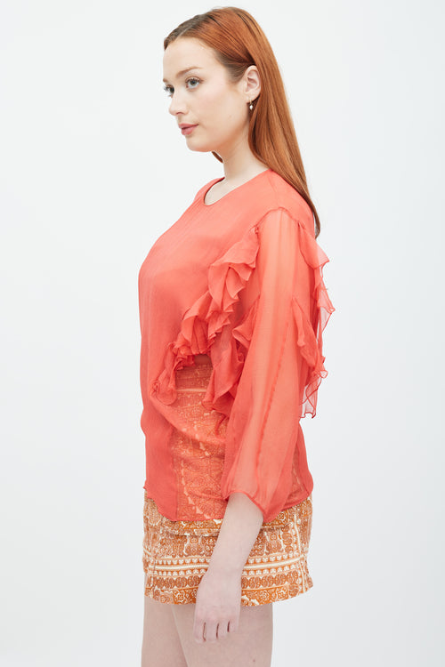 Chloé Pink Sheer Ruffle Top