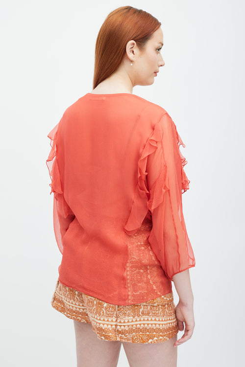 Chloé Pink Sheer Ruffle Top