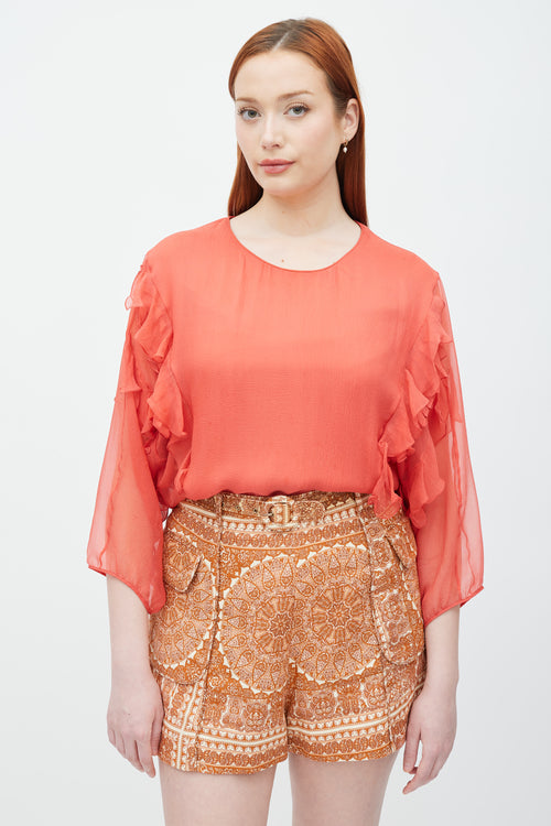 Chloé Pink Sheer Ruffle Top