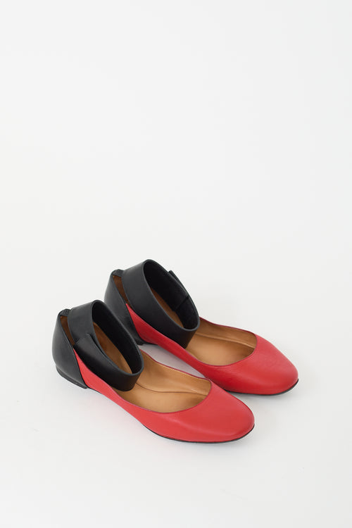 Chloé Red 
Black Leather Ankle Strap Flat