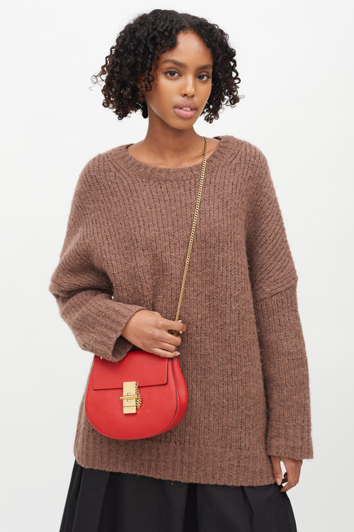 Chloé Red Leather Mini Drew Crossbody Bag