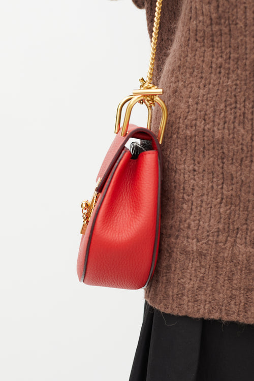 Chloé Red Leather Mini Drew Crossbody Bag