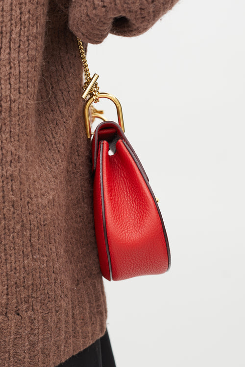 Chloé Red Leather Mini Drew Crossbody Bag