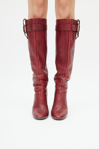 Chloé Red Leather Heeled Knee High Boot