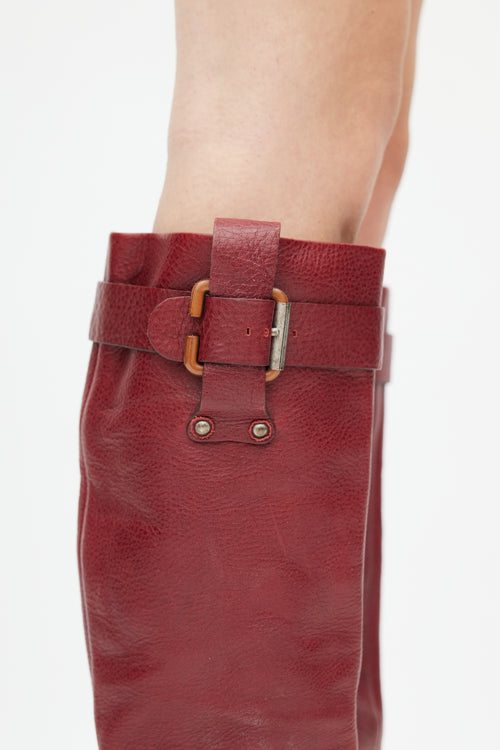 Chloé Red Leather Heeled Knee High Boot