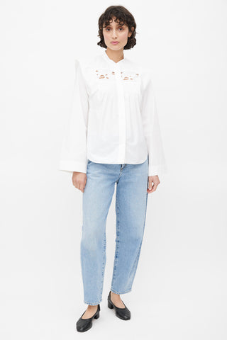 White Cotton Eyelet Lace Blouse