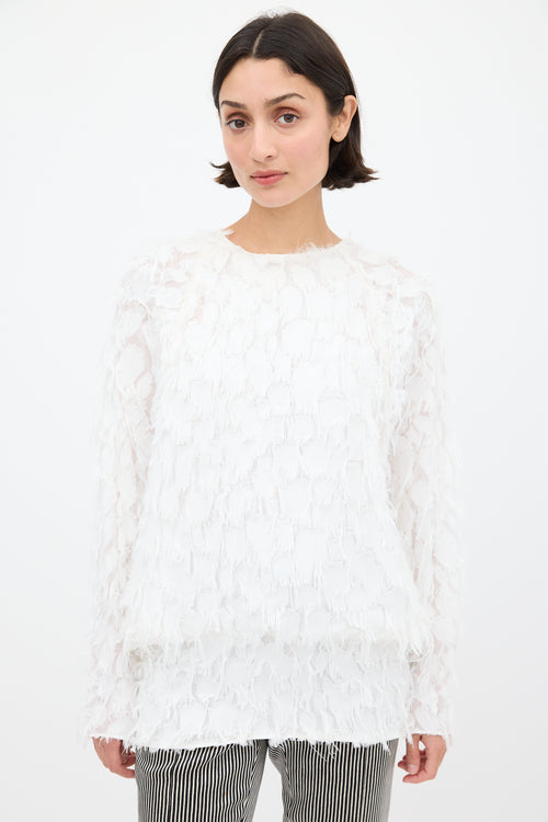 Chloé White Fringed Long Sleeve Top