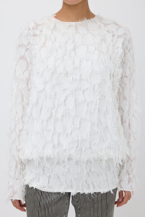 Chloé White Fringed Long Sleeve Top