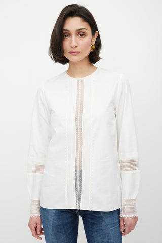 Chloé White Geometric Lace Top