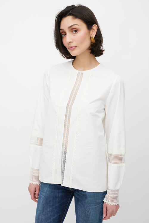 Chloé White Geometric Lace Top