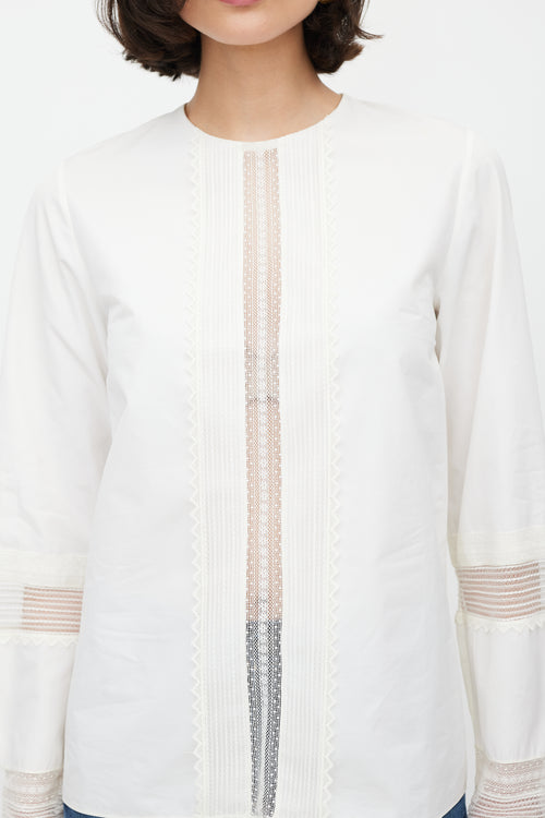 Chloé White Geometric Lace Top