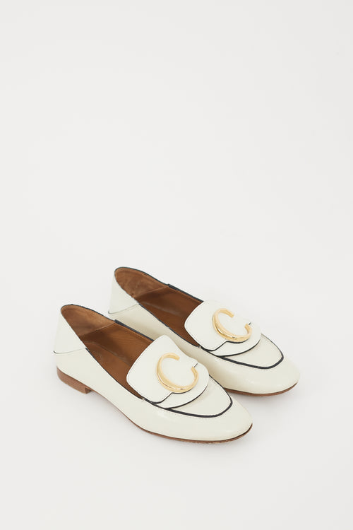 Chloé White 
Gold Leather C Loafer