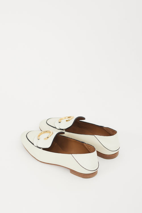 Chloé White 
Gold Leather C Loafer