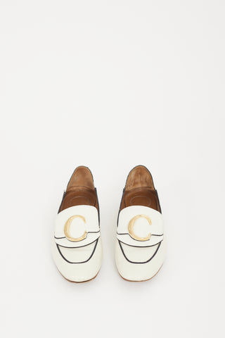 Chloé White 
Gold Leather C Loafer