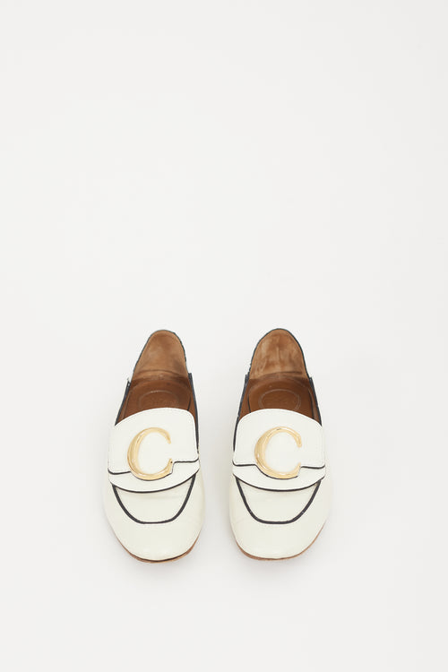 Chloé White 
Gold Leather C Loafer