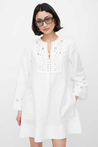 Chloé White Linen Floral Eyelt Dress