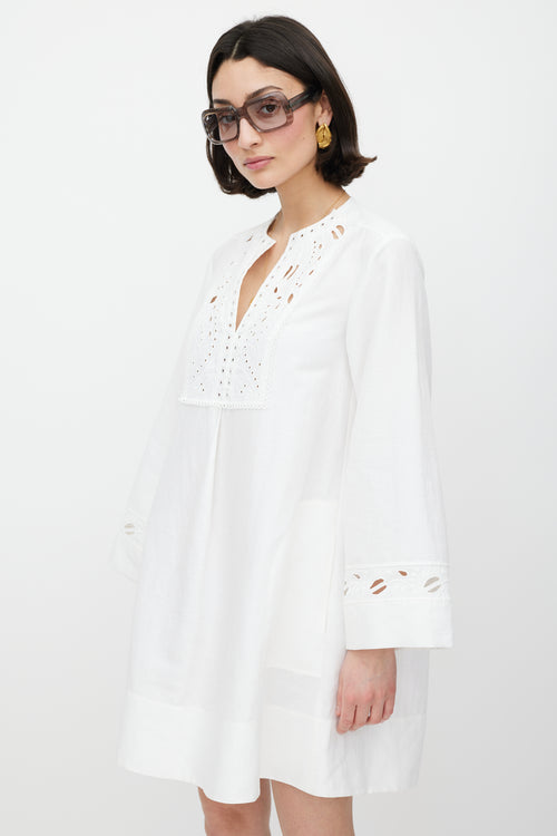 Chloé White Linen Floral Eyelt Dress