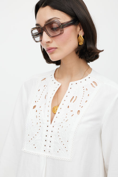 Chloé White Linen Floral Eyelt Dress