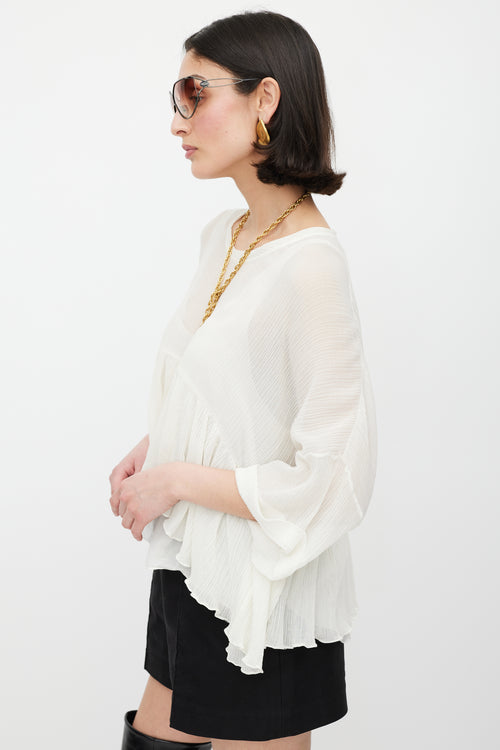 Chloé White Plisse Ruffled Top