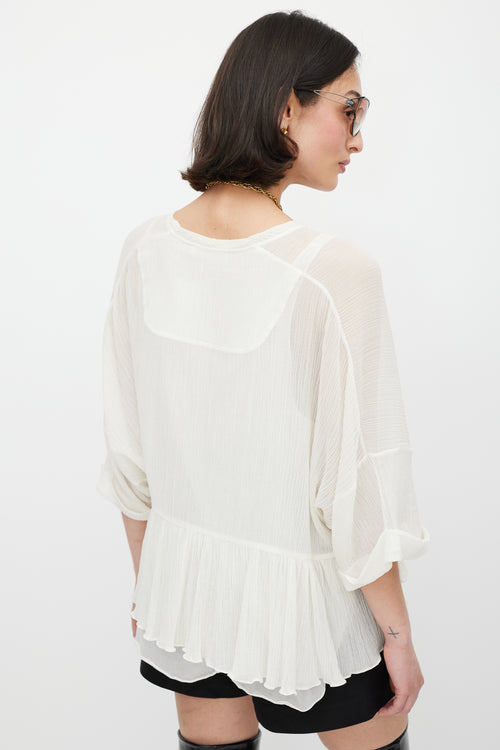 Chloé White Plisse Ruffled Top