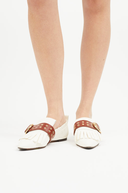 Chloé White 
Brown Leather Buckle Ballet Flat