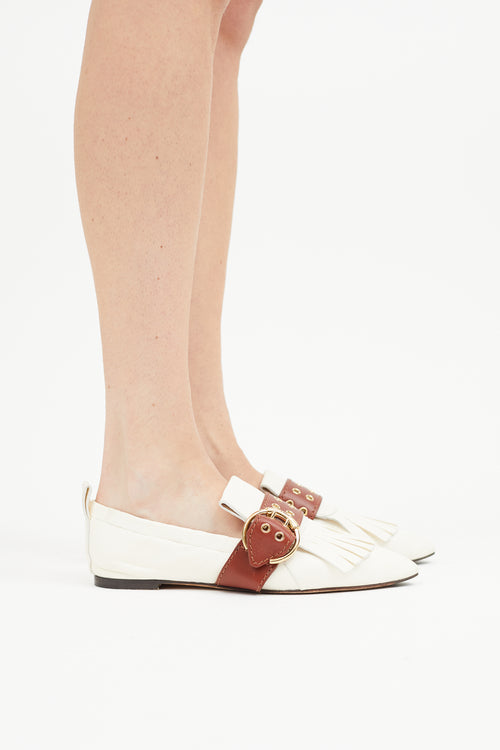 Chloé White 
Brown Leather Buckle Ballet Flat