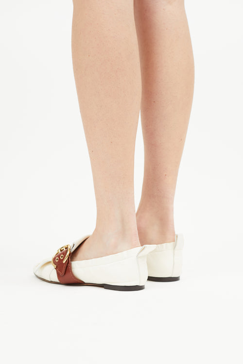 Chloé White 
Brown Leather Buckle Ballet Flat