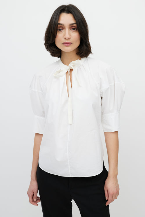 Chloé White Tie Puff Sleeve Top