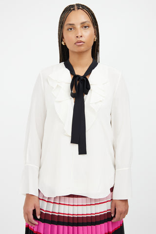 White 
Black Ruffle Tie Blouse