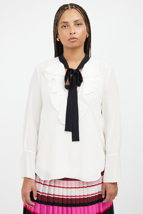 White 
Black Ruffle Tie Blouse