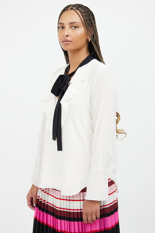 White 
Black Ruffle Tie Blouse