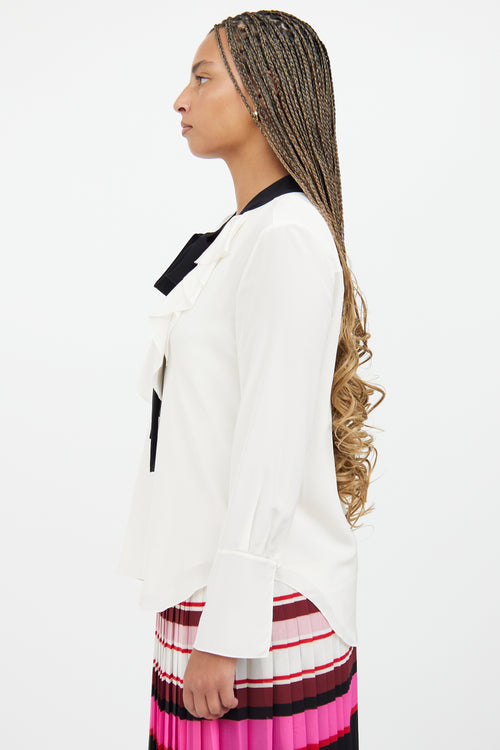 White 
Black Ruffle Tie Blouse