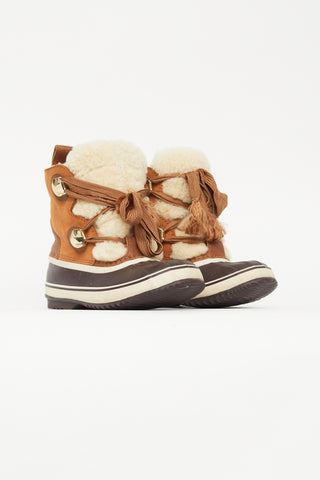 Chloé X Sorel Brown 
Beige Shearling Boot