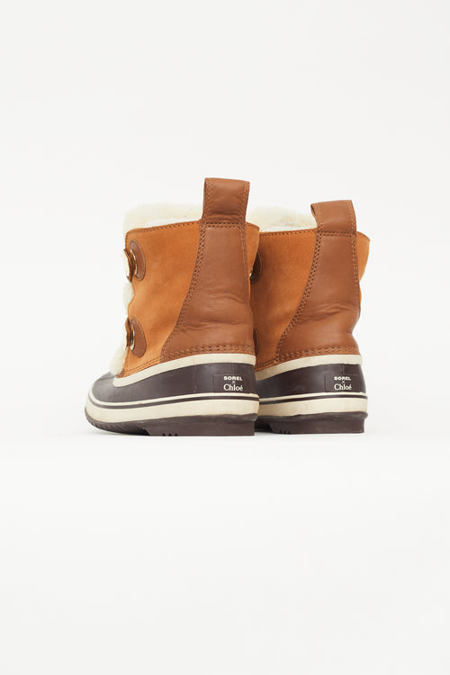 Chloé X Sorel Brown 
Beige Shearling Boot