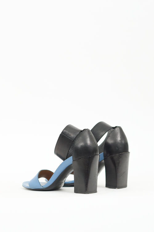 Chloé Blue 
Black Leather Gala Sandal