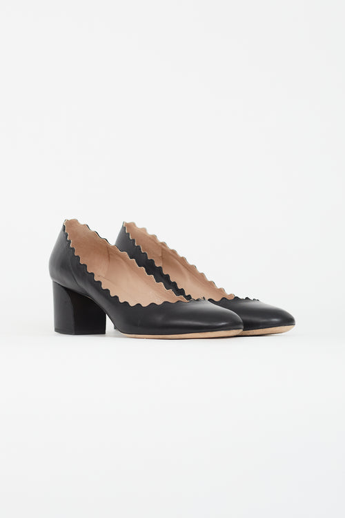 Chloé Black Lauren Leather Scallop Heel