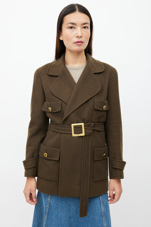 Chanel Fall 1994 Khaki Green Cashmere Belted Jacket