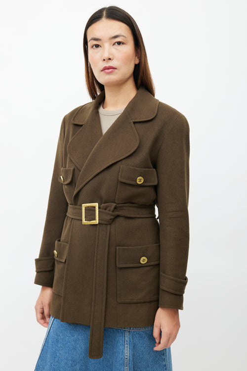 Chanel Fall 1994 Khaki Green Cashmere Belted Jacket