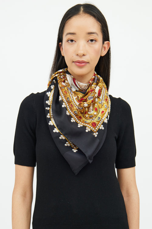 Chopard Black Gold Red Print Scarf