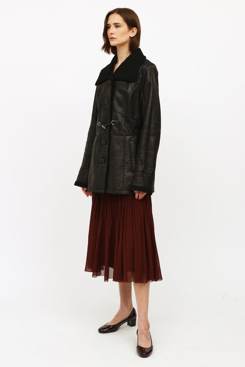 Christ Black Leather Shearling Coat