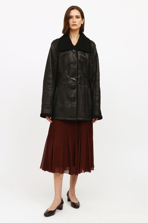 Christ Black Leather Shearling Coat