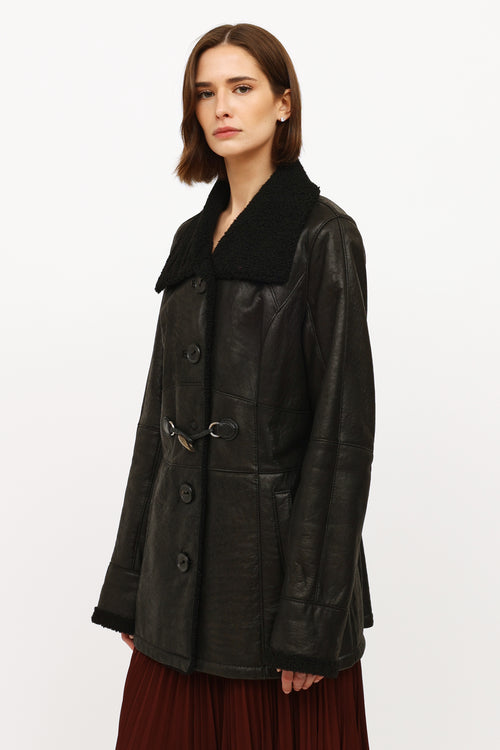 Christ Black Leather Shearling Coat