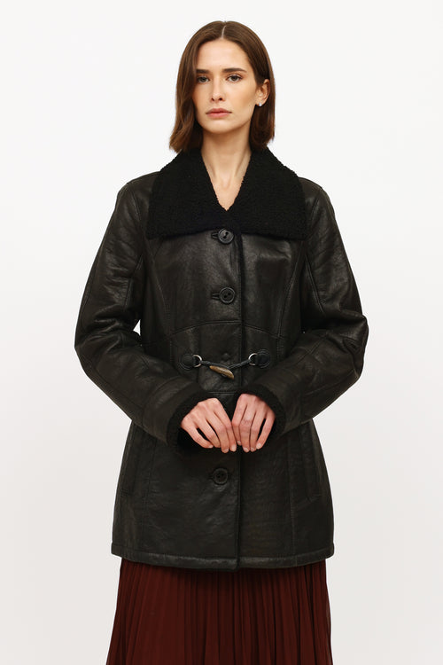 Christ Black Leather Shearling Coat