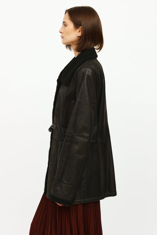 Christ Black Leather Shearling Coat