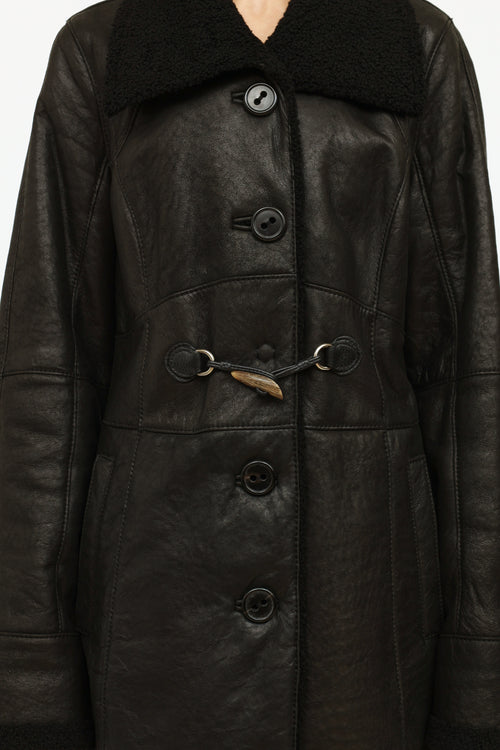 Christ Black Leather Shearling Coat