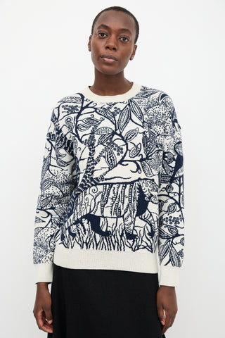 Christian Dior Cream 
Navy Cashmere Print Sweater