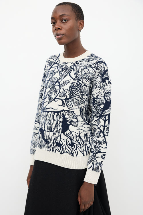 Christian Dior Cream 
Navy Cashmere Print Sweater