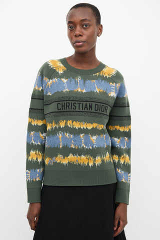 Christian Dior Green 
Multi Wool Logo Sweater